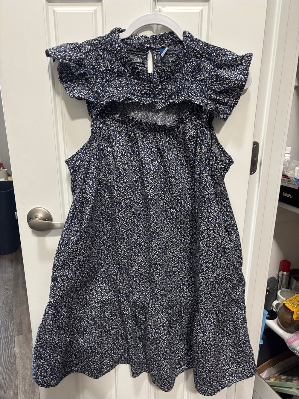Old Navy Navy Floral Ruffle-Yoke Mini Dress